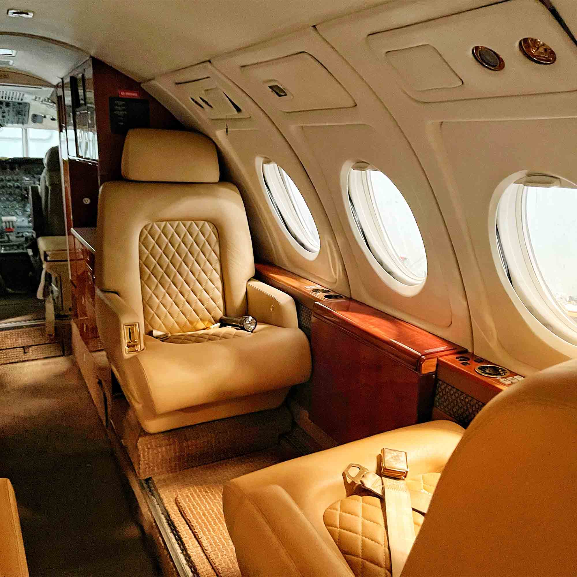 interior shot of a luxury private jet